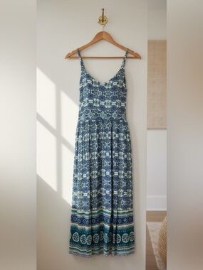Papa Vancouver Blue Bohemian Pattern Strappy Maxi Dress Size S